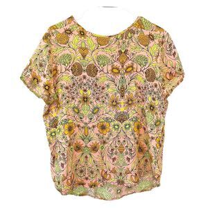 H&M Womens Neon Orange Pink Blouse 12 Floral Colorful High Low Summer Festival